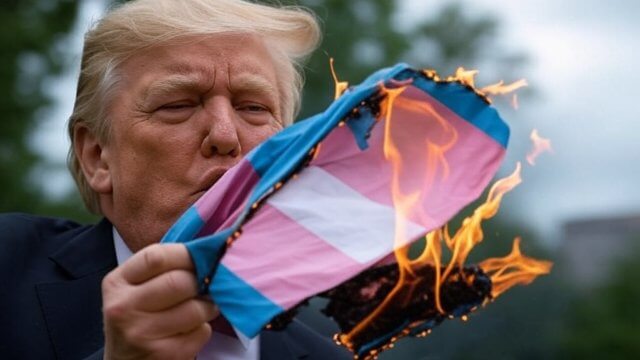 Il Pentagono espellerà le persone trans dalle forze armate USA entro 30 giorni - Trump incendia bandiera trans - Gay.it