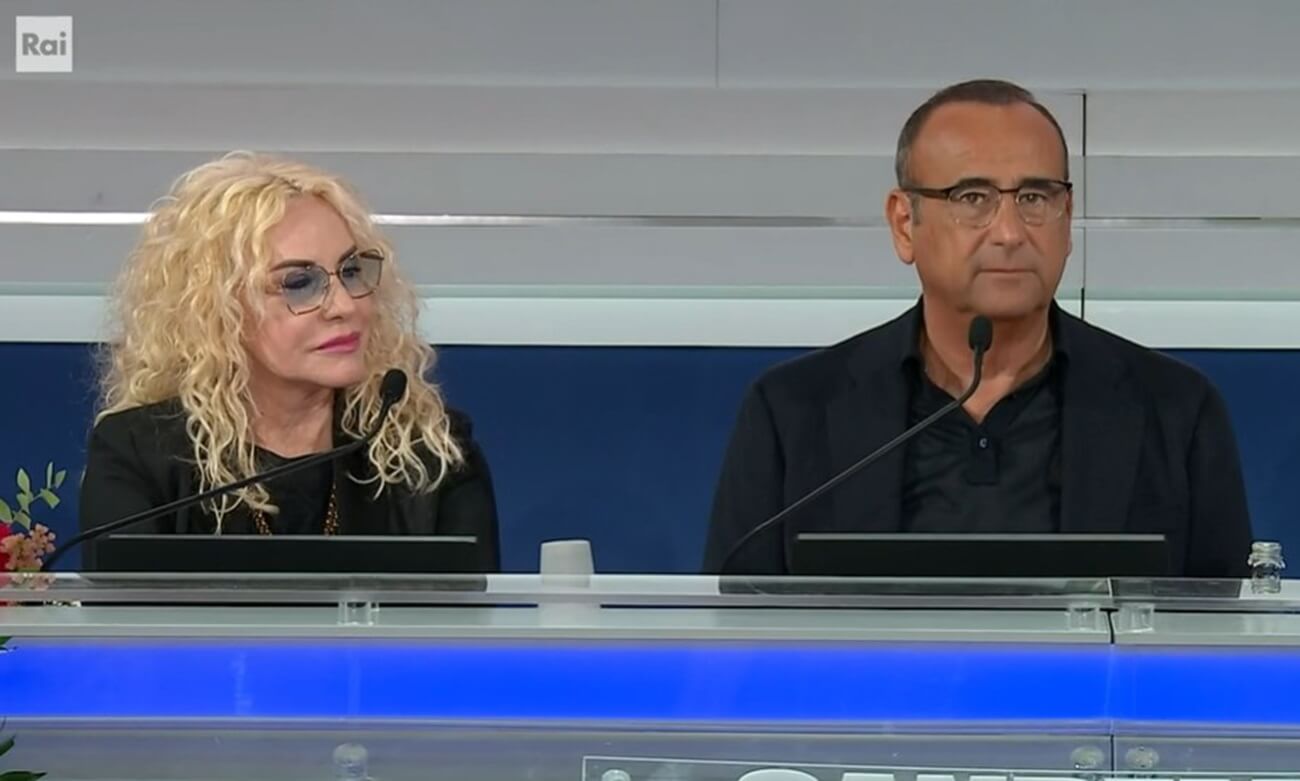 Antonella Clerici e Carlo Conti alla Conferenza stampa di Sanremo 2025