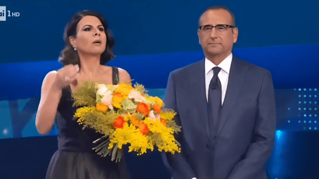 Geppi Cuccari e Carlo Conti a Sanremo 2025