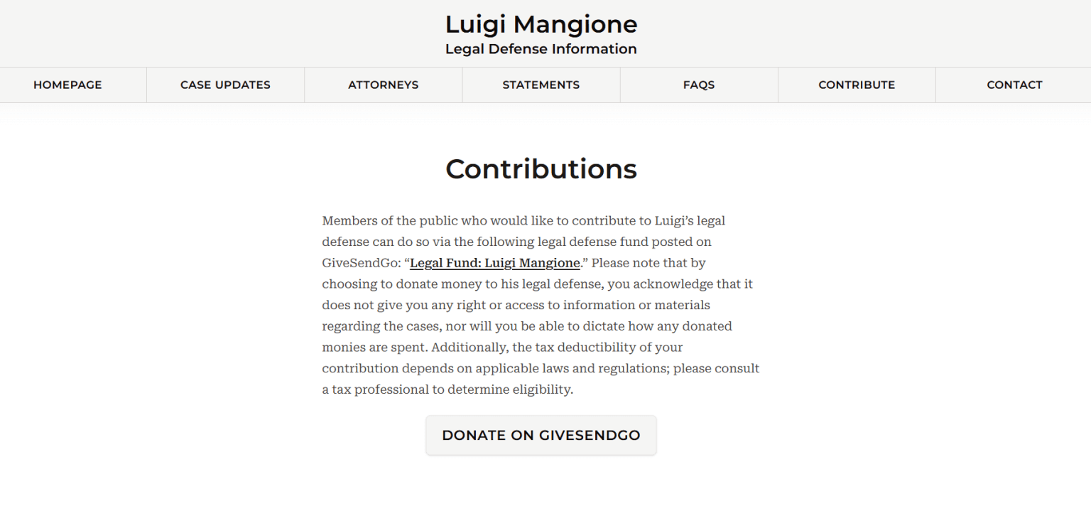 uigi Mangione e il sostegno dei fan: il crowdfunding per le spese legali
