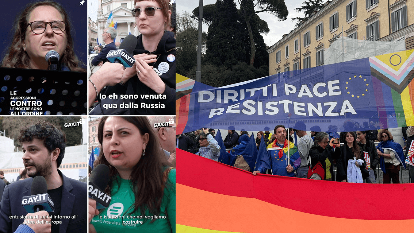 “Oggi tocca a noi, domani a chiunque non si riconosca nei principi illiberali e fascisti”: associazioni LGBTIAQ+ in piazza per l’Europa:  (VIDEO)