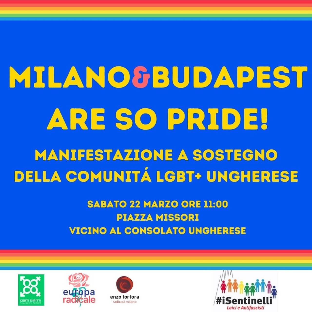 Milano, sit-in a sostegno degli ungheresi LGBTQIA+ presso il consolato d'Ungheria - MilanoBudapest are so pride - Gay.it