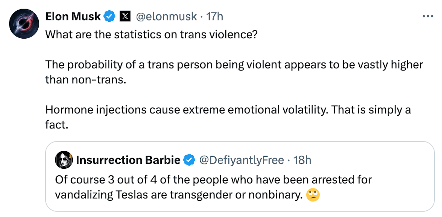 Secondo Elon Musk sarebbero le persone trans a vandalizzare le sue Tesla - Secondo Elon Musk sono le persone trans a vandalizzare le sue Tesla - Gay.it