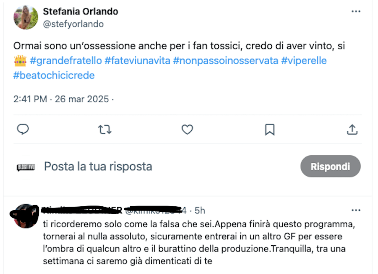 Stefania Orlando riceve un commento ignobile: la reazione dell'ex concorrente del GF e gli insulti fuori controllo - commento a stefania orlando 3 - Gay.it