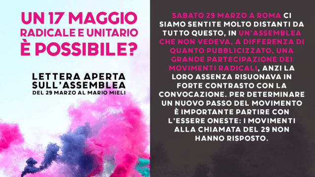 17 Maggio mobilitazione LGBTIAQ Cassero Lettera