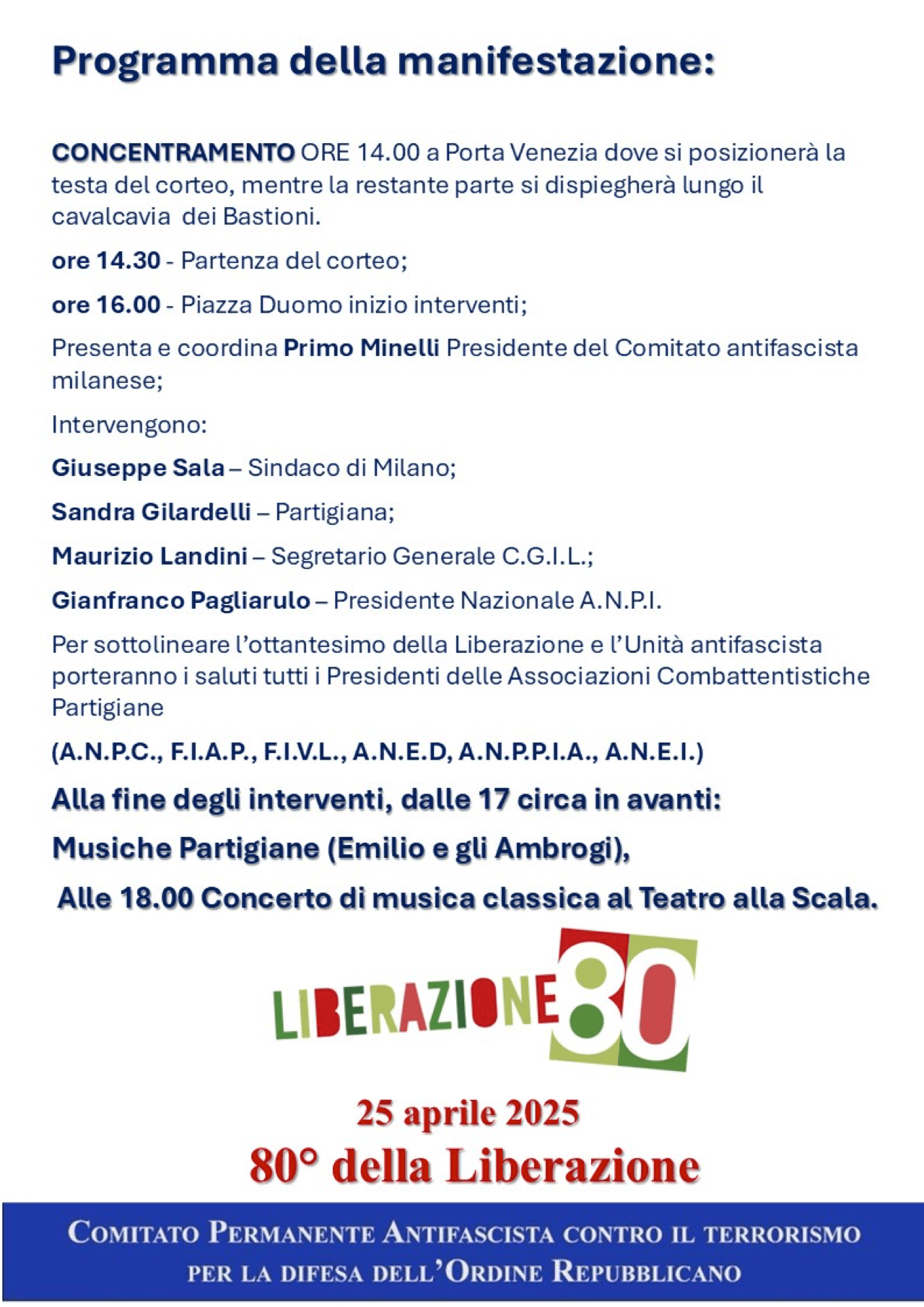 Festa della Liberazione 2025 a Milano: il programma