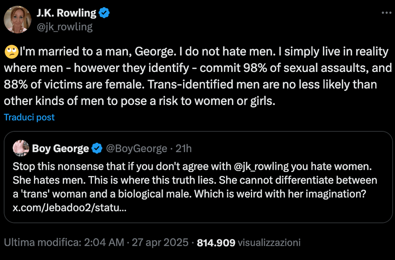 Pedro Pascal e Boy George vs. J.K. Rowling: "Odiosa perdente, non sa distinguere una donna trans da un uomo" - Pedro Pascal vs. J.K. Rowling parla Boy George - Gay.it