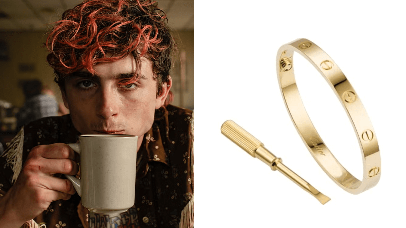 Timothée Chalamet in un primo piano del film "Bones and All" diretto da Luca Guadagnino - a destra il braccialetto di Cartier regalato al regista