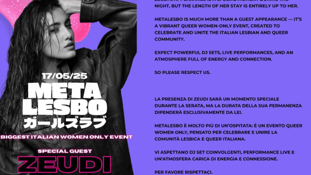 Zeudi Di Palma ospite al Tenax di Firenze: polemiche social e fan impazziti per l’evento di MetaLesbo