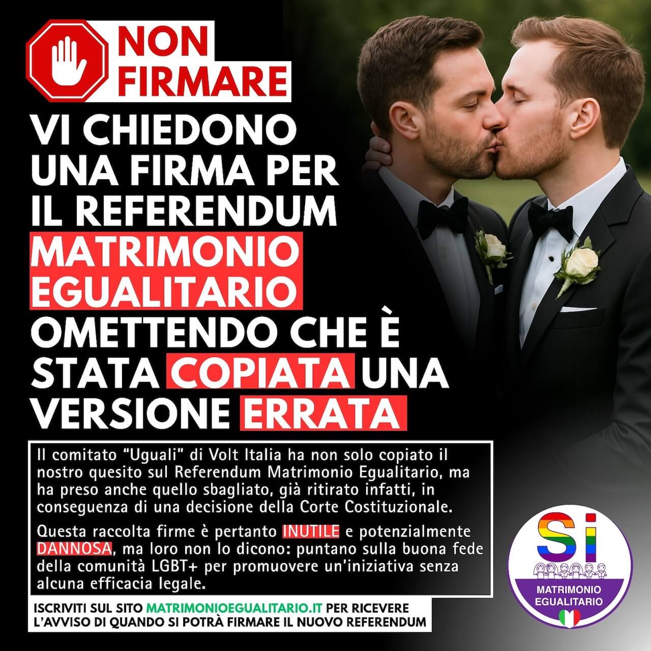 Si stanno raccogliendo le firme per un "referendum sul matrimonio egualitario"? Non è così - NON firmare Referndum ERRATO - Gay.it