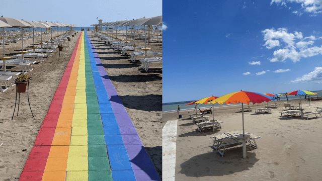 Rimini, dopo la celebre passerella arrivano anche gli ombrelloni arcobaleno. Ed esplode l'odio social - Rimini dopo la celebre passerella arrivano anche gli ombrelloni arcobaleno - Gay.it