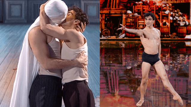 Francesco Fasano bacia un ballerino durante una coreografia di Amici 24