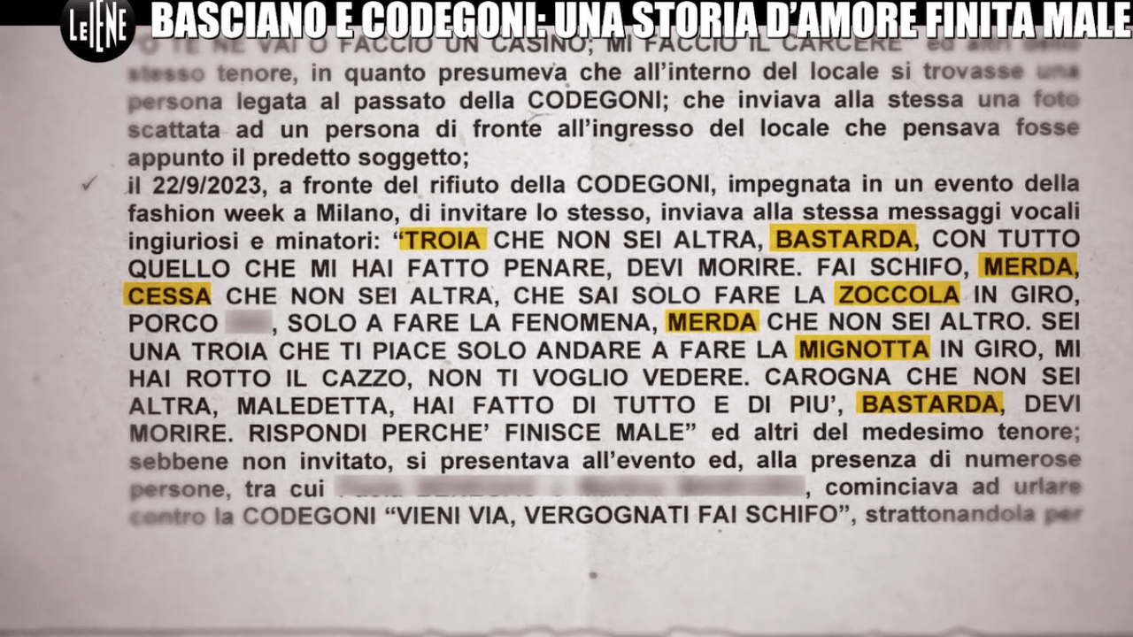 Gli insulti che avrebbe rivolto Alessandro Basciano alla sua ex