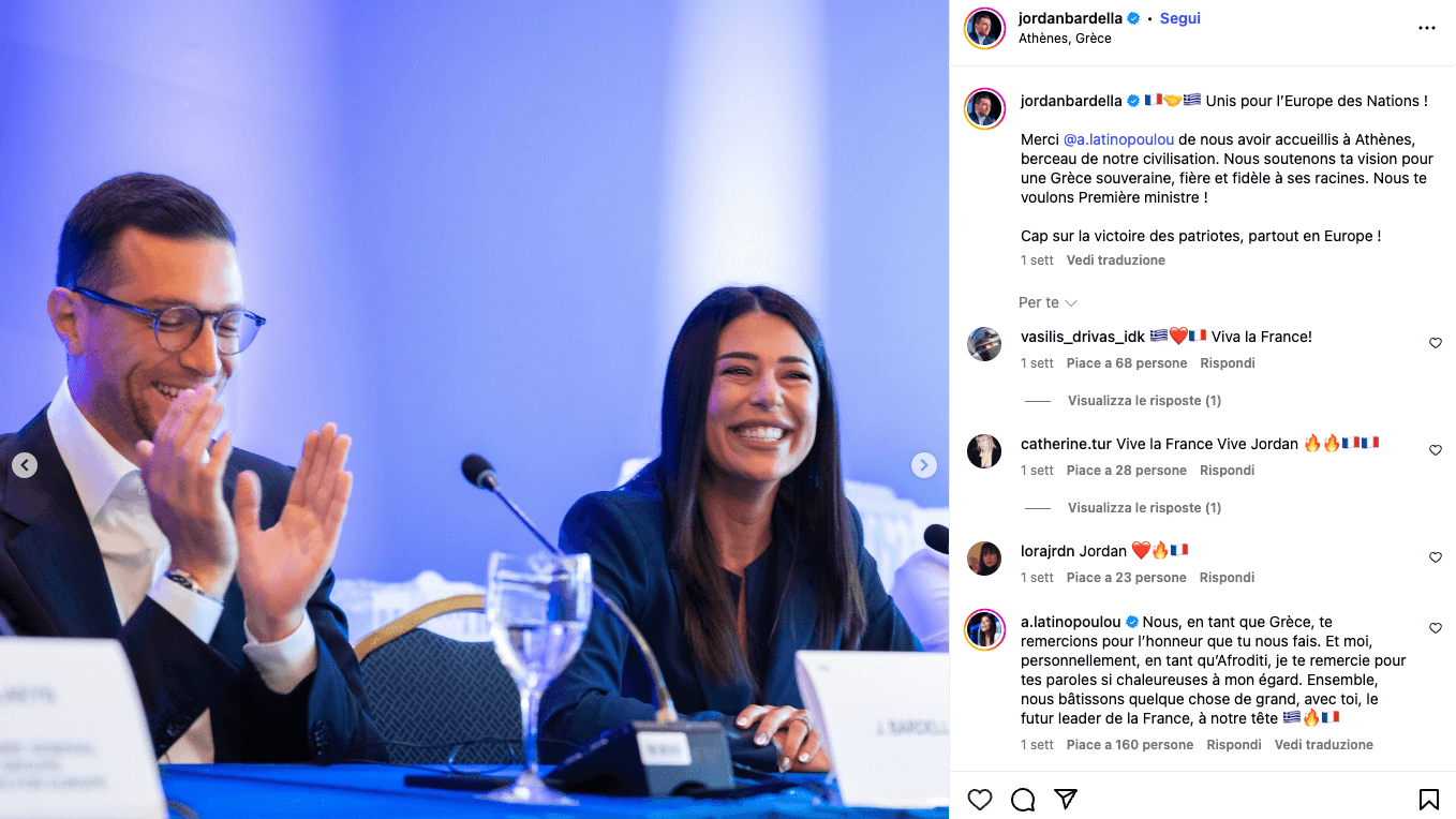 Jordan Bardella coming out etero IG