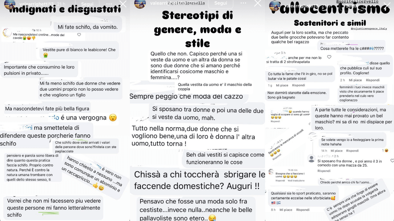 Alcuni dei commenti omofobi e sessisti