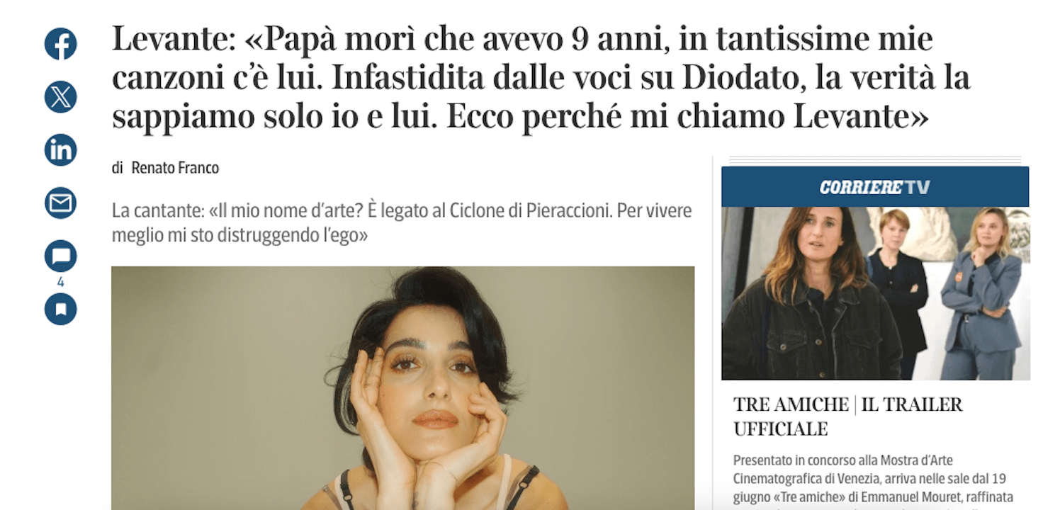 Levante, il titolo del Corriere della Sera