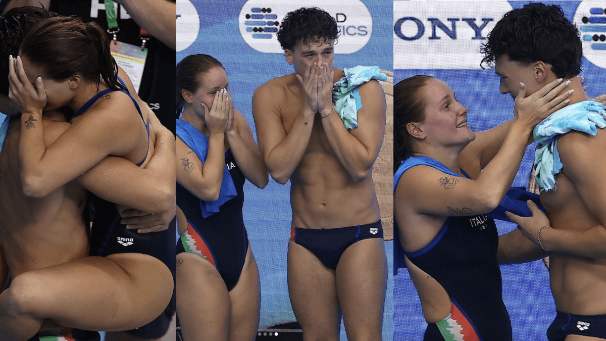 Matteo Santoro oro mondiale nel tuffo sincronizzato insieme a Chiara Pellacani, la dolce reazione di Max Liñan (VIDEO)