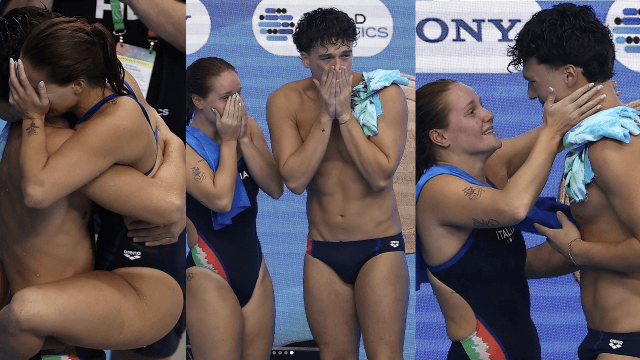 Matteo Santoro oro mondiale nel tuffo sincronizzato insieme a Chiara Pellacani, la dolce reazione di Max Liñan (VIDEO) - Chiara Pellacani e Matteo Santoro - Gay.it