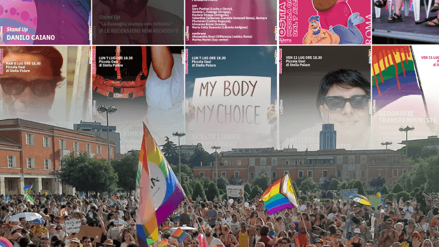 Dal 7 al 12 Luglio Pride Week + parata per il Lazio Pride ad Ostia. Nella foto alcuni appuntamenti della settimana tra talk e dibattiti sullo sfondo del Frosinone Pride del 2024