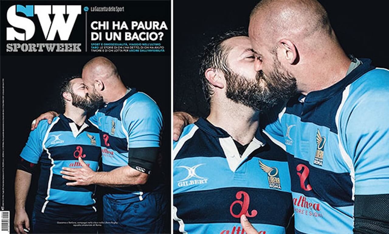 Libera Rugby Club, la prima squadra di rugby gay-friendly ed inclusiva d’Italia arriva a Milano - bacio gay Sportweek - Gay.it