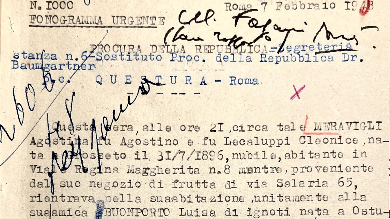 Fonogramma del Commissariato Salario con cui si comunica alla Procura della Repubblica l’avvenuto omicidio