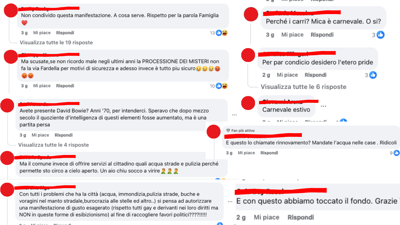 Insulti omotransfobici sotto al post del Trapani Pride