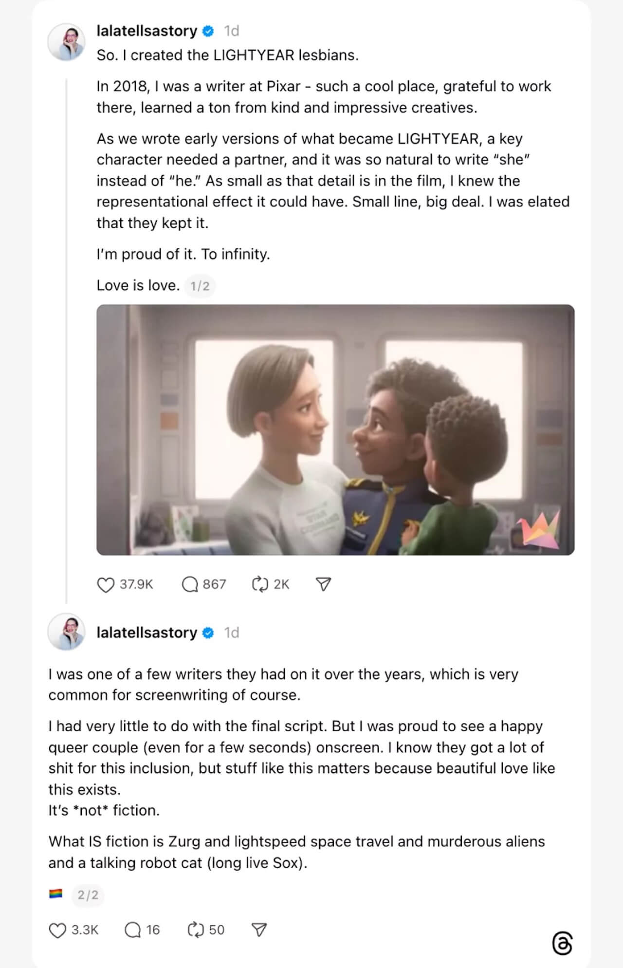Lightyear, la sceneggiatrice replica a Snoop Dogg: "Film come questi sono importanti perché un amore così bello esiste" - Lightyear Lauren Gunderson replica a Snoop Dogg - Gay.it