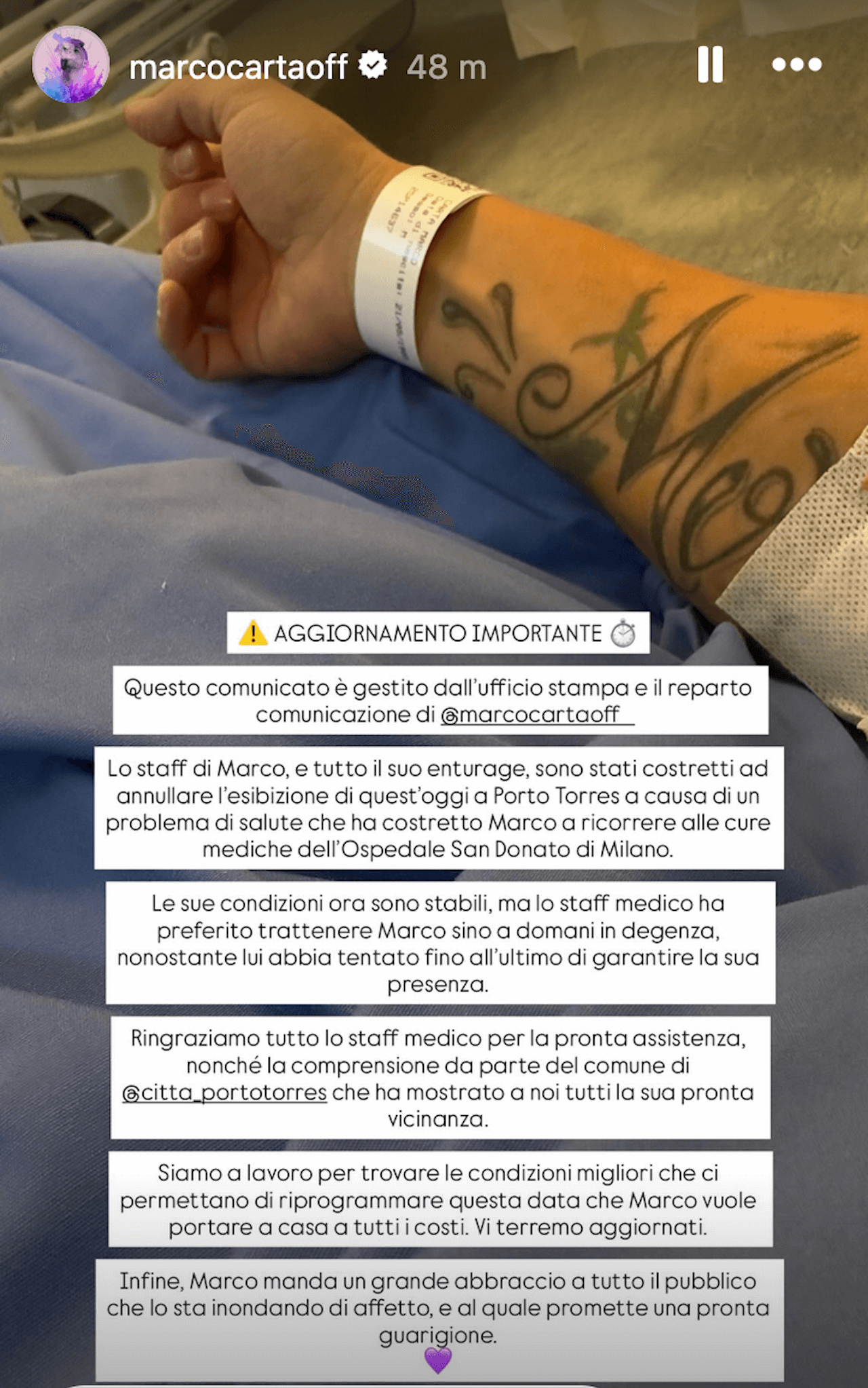 Marco Carta in ospedale costretto ad annullare un concerto - Marco Carta in ospedale 1 - Gay.it