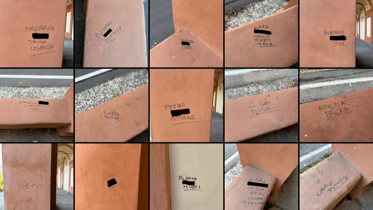 Scritte sessiste e omofobe sotto il portico di San Luca