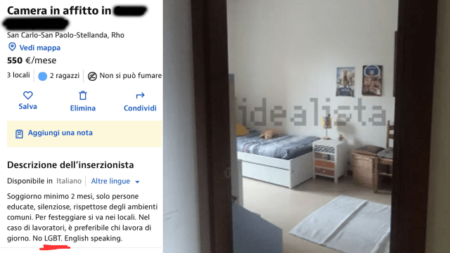 Affitto No LGBT - Rho Milano - Idealista - Dicitura NO LGBT rimossa