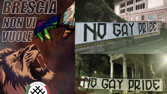 Brescia, due striscioni fascisti contro il Pride di sabato: "Accozzaglia di assurdità, follia LGBT e confusione" - Brescia Pride 2025 fascisti - Gay.it
