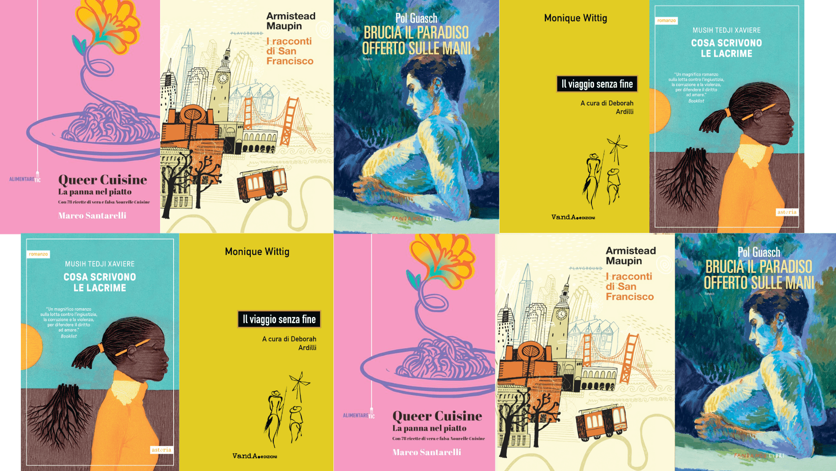 5 libri LGBTQIA+ tra Spagna, Italia, San Francisco e Camerun. Storie di scoperte e di paure, di desiderio e di affrancamento, di giovinezze e ribellioni.
