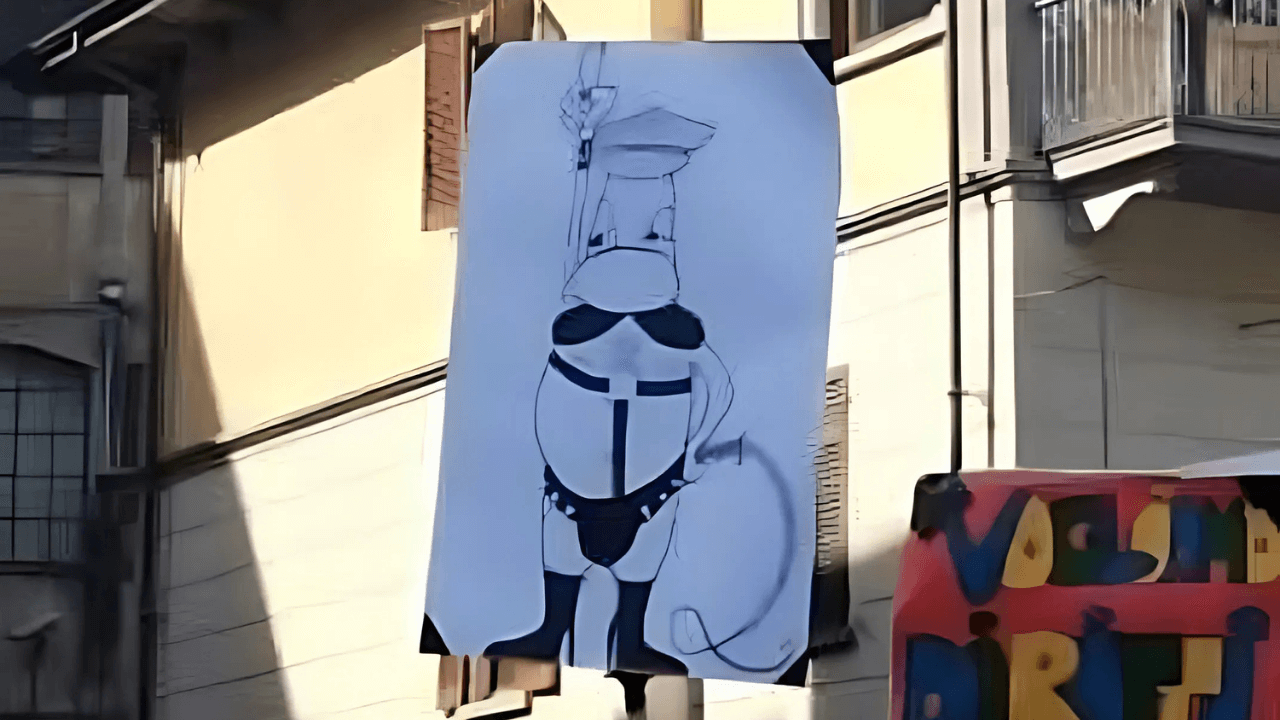 Omino Bialetti ‘bondage’ al Pride di Omegna, Fdl e Lega attaccano: “Sacrilegio, oltraggio”, per il Comune è “solo satira”