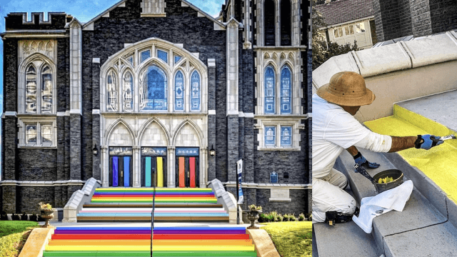 Texas, chiesa dipinge d'arcobaleno le scale d'ingresso: "La fede non tace di fronte al male" - Texas chiesa dipinge darcobaleno le scale dingresso - Gay.it