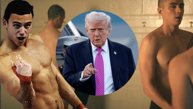 Dalla maglia ai ferri al fucile, la retorica del corpo gay e la fiction tossica superata dalla realtà - Tom Daley Boots Trump War Propaganda - Gay.it