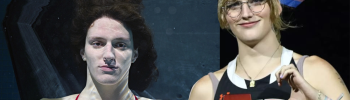A sinistra la nuotatrice Lia Thomas in una foto di Sport Illustrated - A destra la campionessa di altetica USA Sadie Schreiner