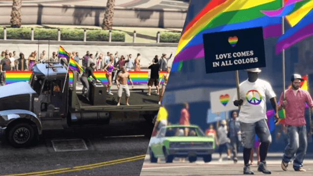 Los Santos Pride, una mod non ufficiale per GTA V aveva inserito una parata del Pride coloratissima nelle strade di Los Santos. L’idea era nata da una collaborazione con Stockholm Pride e non era una scelta dei produttori. Ora per la release VI prevista per il novembre 2026 si attende una svolta inclusiva.