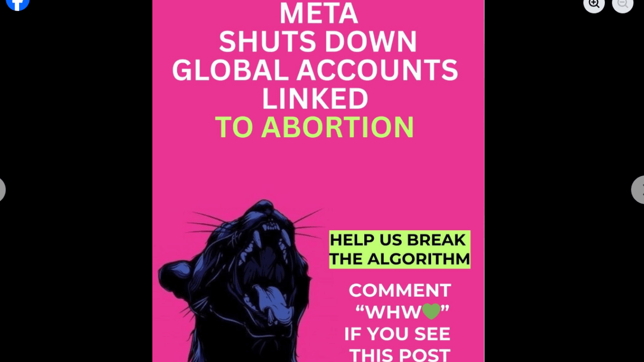 Il post di Women Help Women su Facebook