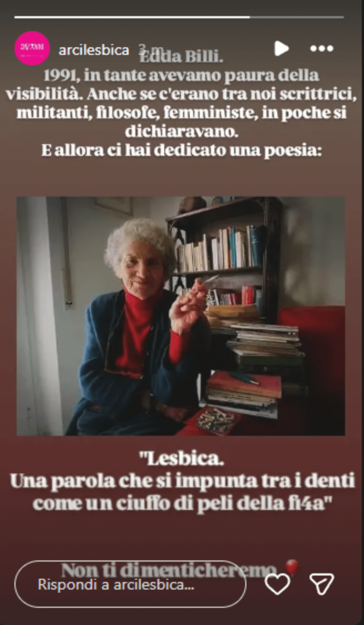 Arcilesbica ricorda Edda Billi su Instagram