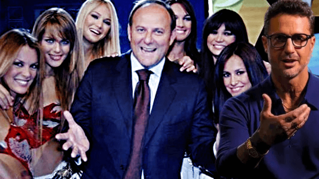 Gerry Scotti con le Letterine e Fabrizio Corona