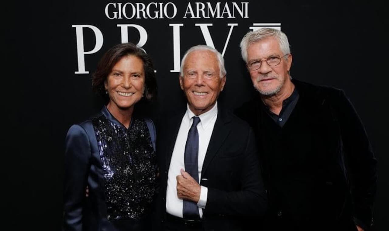 Silvana Armani, Giorgio Armani e Leo Dell'Orco alla sfilata Giorgio Armani Privé SS2020. Photo credit Stefano Guindani