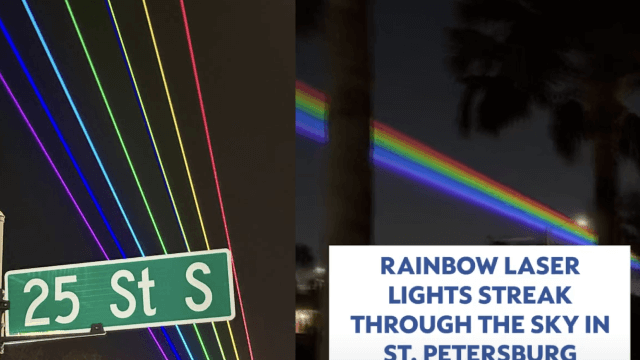 Florida, una città replica ai divieti di Ron DeSantis con uno show di laser arcobaleno (VIDEO) - Florida una citta replica ai divieti di Ron DeSantis con un enorme spettacolo di laser arcobaleno VIDEO - Gay.it