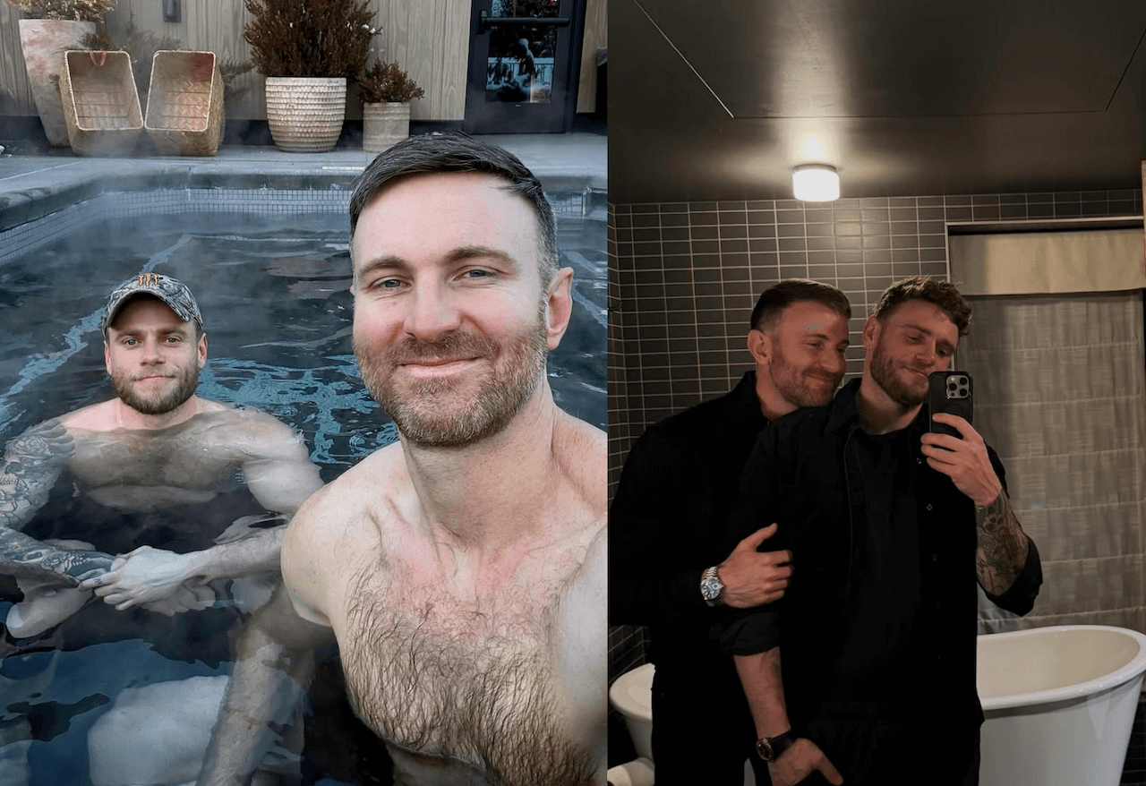 L'ICE a Milano Cortina 2026, Gus Kenworthy prende posizione urinando sulla neve - Gus Kenrworthy e lamato Andrew Rigby - Gay.it