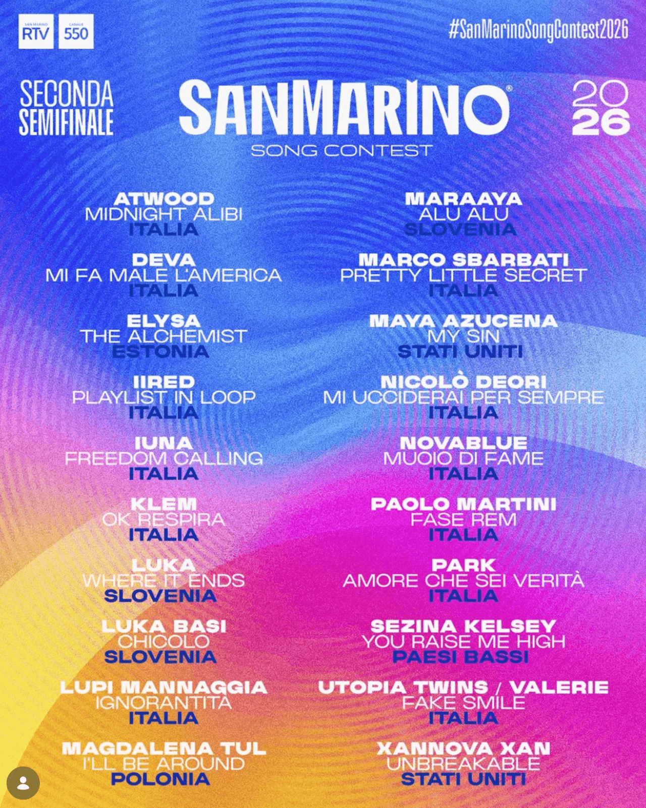 San Marino Song Contest 2026: Klem, Rosa Chemical, Dolcenera e Boy George puntano l'Eurovision - San Marino Song Contest semifinale 2 - Gay.it