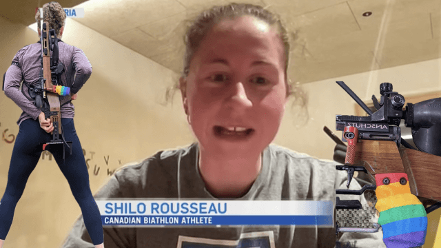Milano Cortina 2026, la biatleta Shilo Rousseau in gara alle Olimpiadi con il fucile rainbow - Shilo Rousseau e il fucile rainbow a Milano Cortina - Gay.it