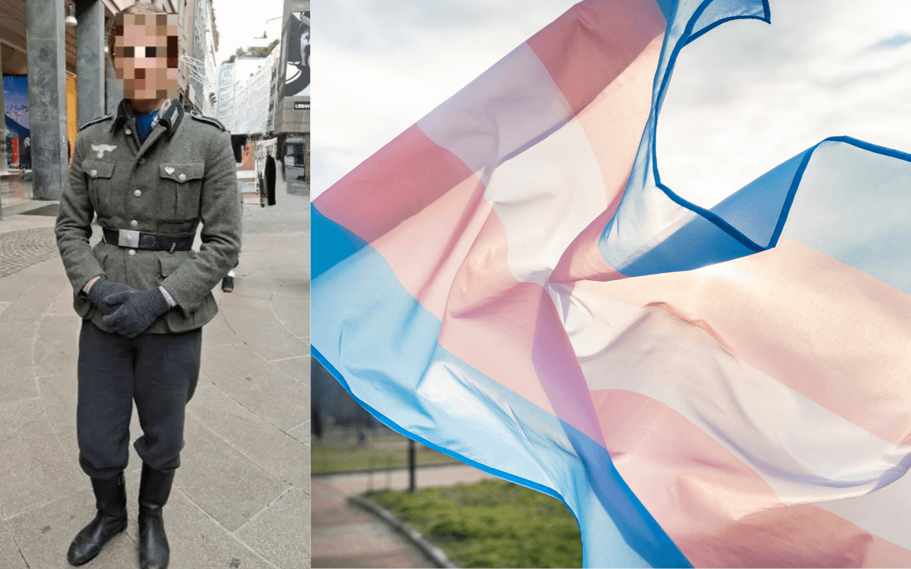 Milano, 25enne in divisa nazista e simboli LGBTQIA+ fermato in centro: “Provocazione per la causa trans” - divisa nazista bandiera trans - Gay.it