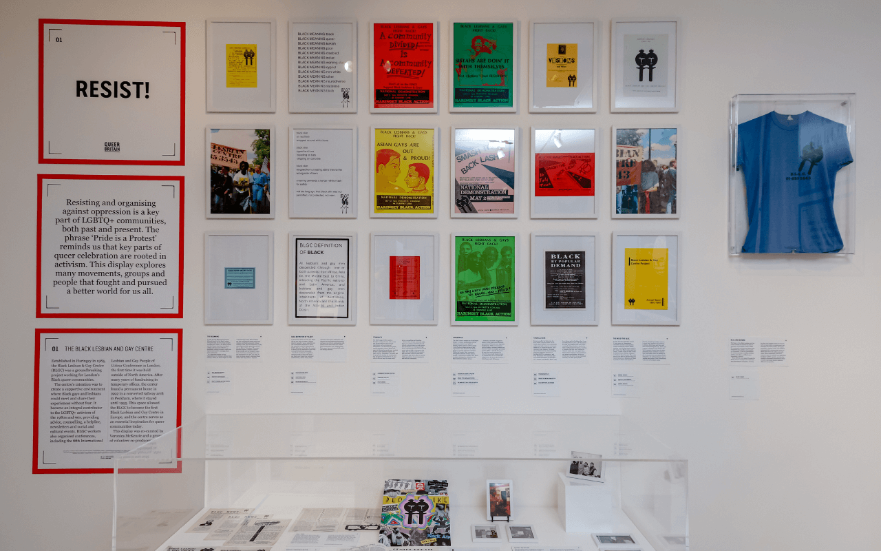 Allestimento dedicato al Black Lesbian and Gay Centre al museo Queer Britain (credit Rahil Ahmad per il museo Queer Britain)