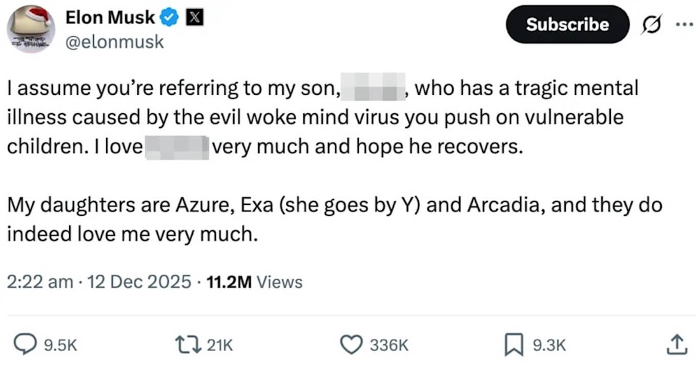 Vivian Wilson trasforma la transfobia di suo padre Elon Musk in una raccolta fondi per giovani LGBTQ+ - Elon Musk Evil Woke Mind Virus - Gay.it