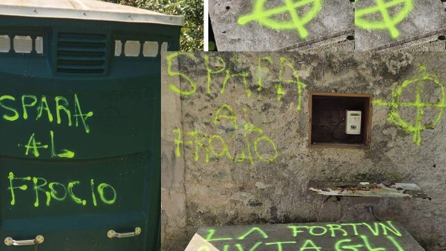 Scritte omofobe e neofasciste a Cassino: "Spara al FR*CIO" e slogan che inneggiano al Duce - scritte omofobe neofasciste cassino - Gay.it