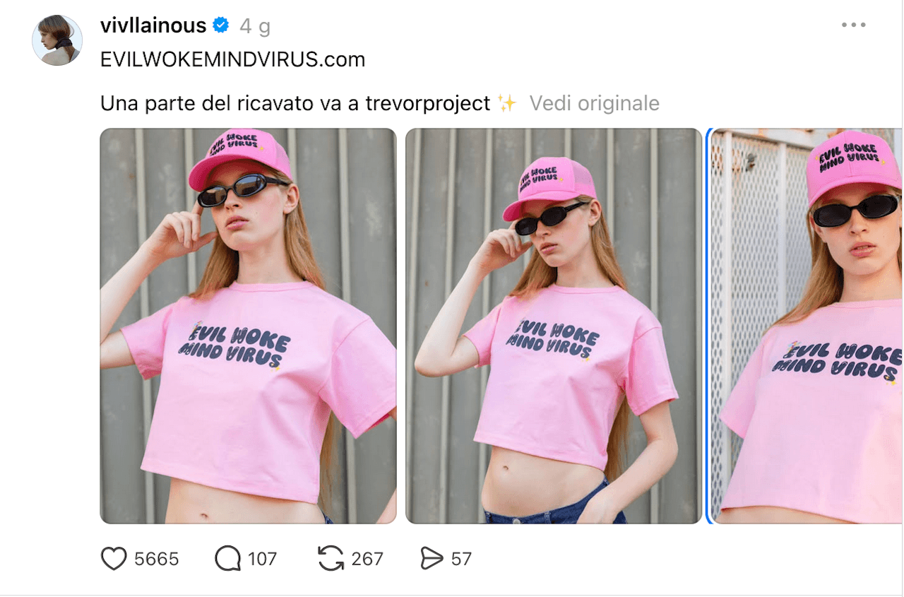 Vivian Wilson trasforma la transfobia di suo padre Elon Musk in una raccolta fondi per giovani LGBTQ+ - vivian wilson magliette e cappellini - Gay.it